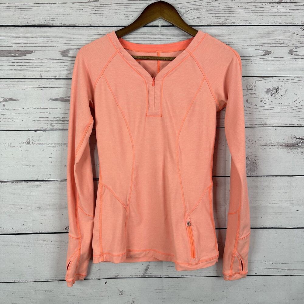 Lululemon Shirt Top Womens 4 Orange Love Some‎ Run Rulu Thumbholes Long Sleeve